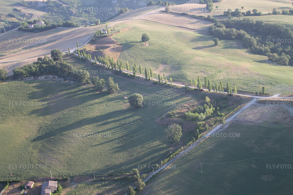 Aerial view: View of the town in Fratte Rosa in the state Pesaro und Urbino, Italy. – Photo: IMG_43033.jpg taken on 07/15/2011 by Werner Riehm/FLY-FOTO.com – Resolution of the original: 4272 x 2848 px