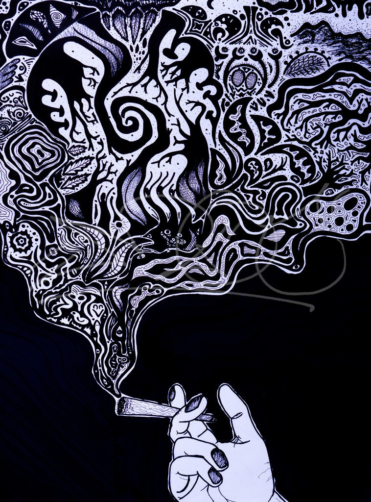 Spirit of Cannabis | Mit Fineliner auf Acryl - Realisiert mit Pictrs.com