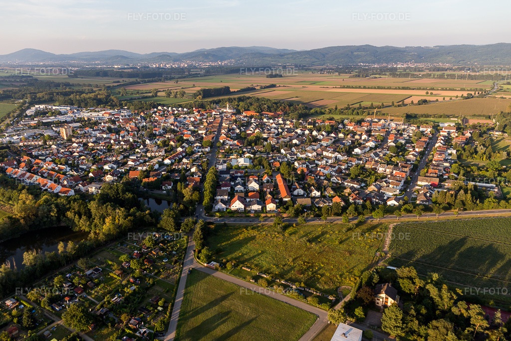 Luftbild: Ortsansicht von Südwesten im Ortsteil Hüttenfeld in Lampertheim im Bundesland Hessen in Deutschland. Foto: IMG_103063.jpg vom 28.08.2017 durch Werner Riehm/FLY-FOTO.de