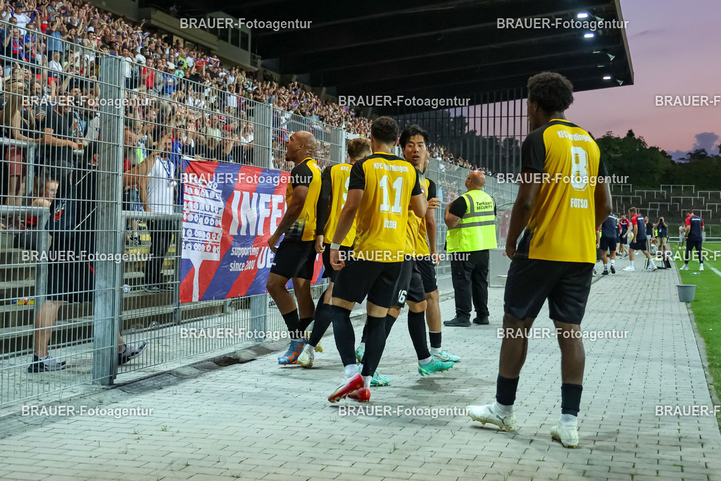SB_KFCBAU_20250815_4819.JPG -  - KFC Uerdingen - SF Baumberg - Oberliga Niederrhein | Krefeld, Deutschland, 15.08.25: Etienne-Noel Reck (KFC Uerdingen) Torjubel, jubelt mit seiner Mannschaft nach dem Treffer zum 1:1 während des Oberliga Niederrhein Spiels zwischen KFC Uerdingen - SF Baumberg in der Grotenburg Stadion am 15. August 2025 in Krefeld, Deutschland. (Foto von Stefan Brauer/Brauer-Fotoagentur)
