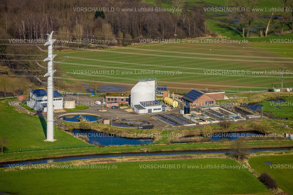 Isselburg240314052 | Luftbild, Klärwerk Isselburg am Fluss Issel, Strommast und Stromleitung, Anholt, Isselburg, Nordrhein-Westfalen, Deutschland