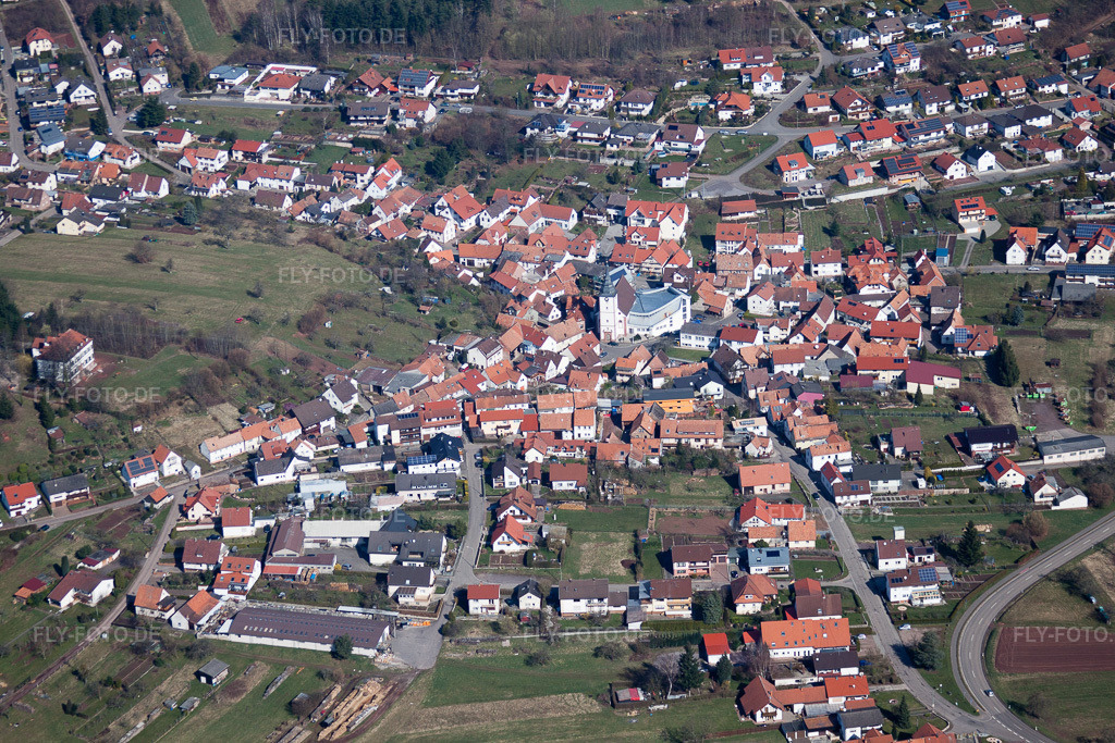 Luftbild: Ortsansicht von Süden im Ortsteil Gossersweiler in Gossersweiler-Stein im Bundesland Rheinland-Pfalz in Deutschland. Foto: IMG_38378.jpg vom 20.03.2011 durch Werner Riehm/FLY-FOTO.de