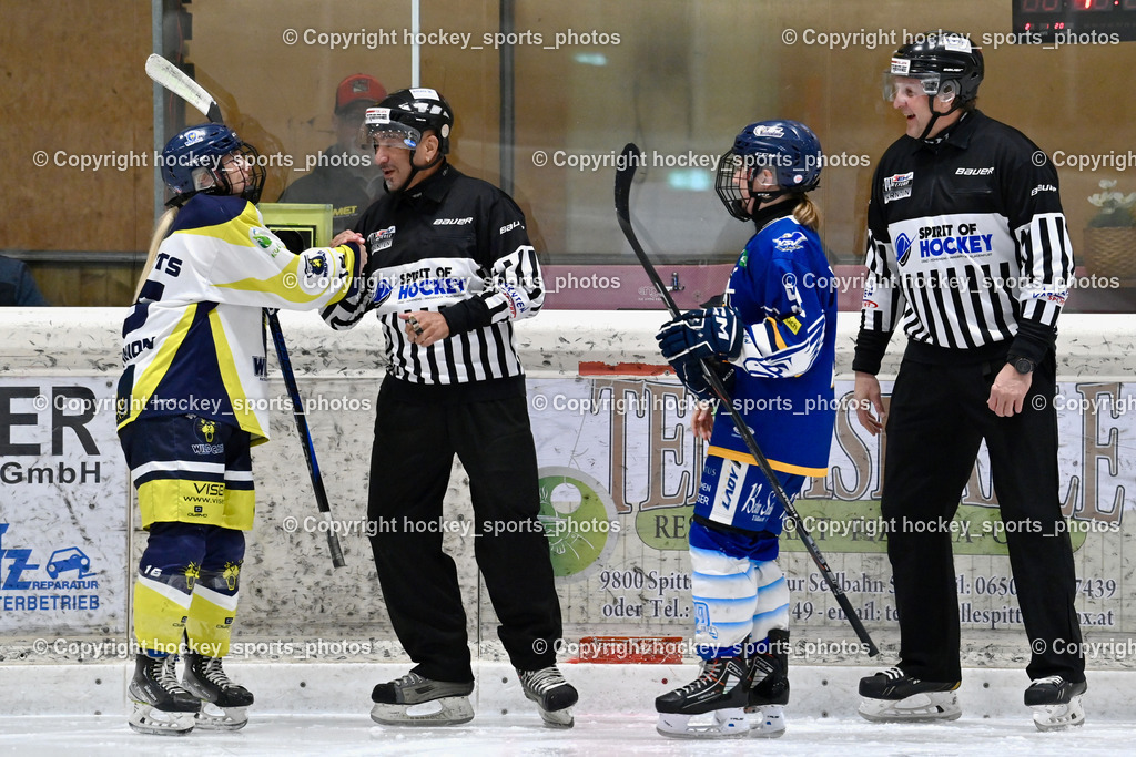 Wildcats Paternion vs. Lady Hawks  | #16 Anton Sandra WILDCATS PATERNION, SCHICHLINSKI Georg Referee, Sintschnig Christain Referee, #98 Walluschnig Nadine Ramona LADY HAWKS, Wildcats Paternion vs. Lady Hawks , Wildcats Paternion vs. Lady Hawks  am 27.01.2025 in Spittal an der Drau (Eissportzentrum Spittal), Austria, (Photo by Bernd Stefan)
