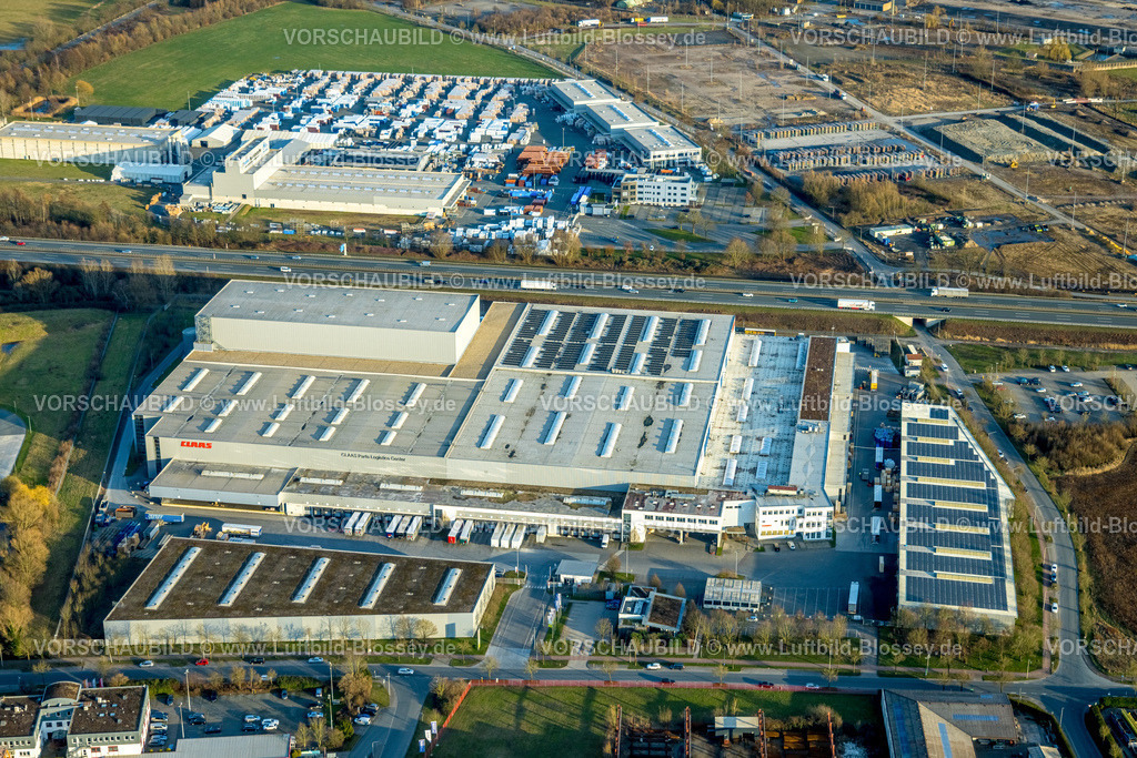 Hamm260204229 | Luftbild, Gewerbegebiet mit Claas Service und Parts und Funke Kunststoffe GmbH, geteilt durch die Autobahn A2, Uentrop, Hamm, Ruhrgebiet, Nordrhein-Westfalen, Deutschland