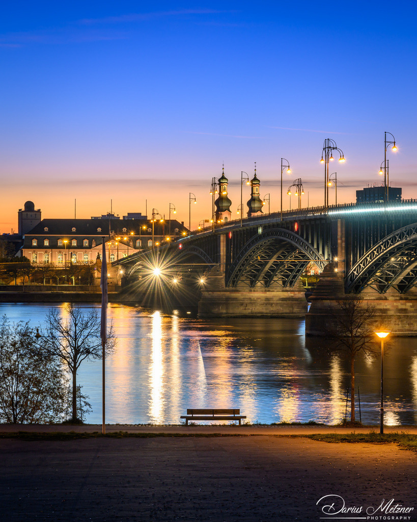 Die Theodor-Heuss-Brücke aus Mainz-Kastel | Sonnenuntergang an der Theodor-Heuss-Brücke aus Mainz-Kastel