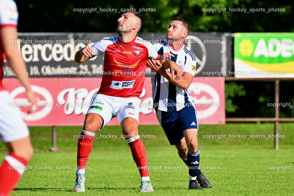 ATUS Nötsch vs. FC Dölsach | #9 Edin Avdic ATUS Nötsch, #24 Pascal Obergantschnig FC Dölsach, ATUS Nötsch vs. FC Dölsach, ATUS Nötsch vs. FC Dölsach am 23.08.2026 in Nötsch (Sportplatz Nötsch), Austria, (Photo by Bernd Stefan)