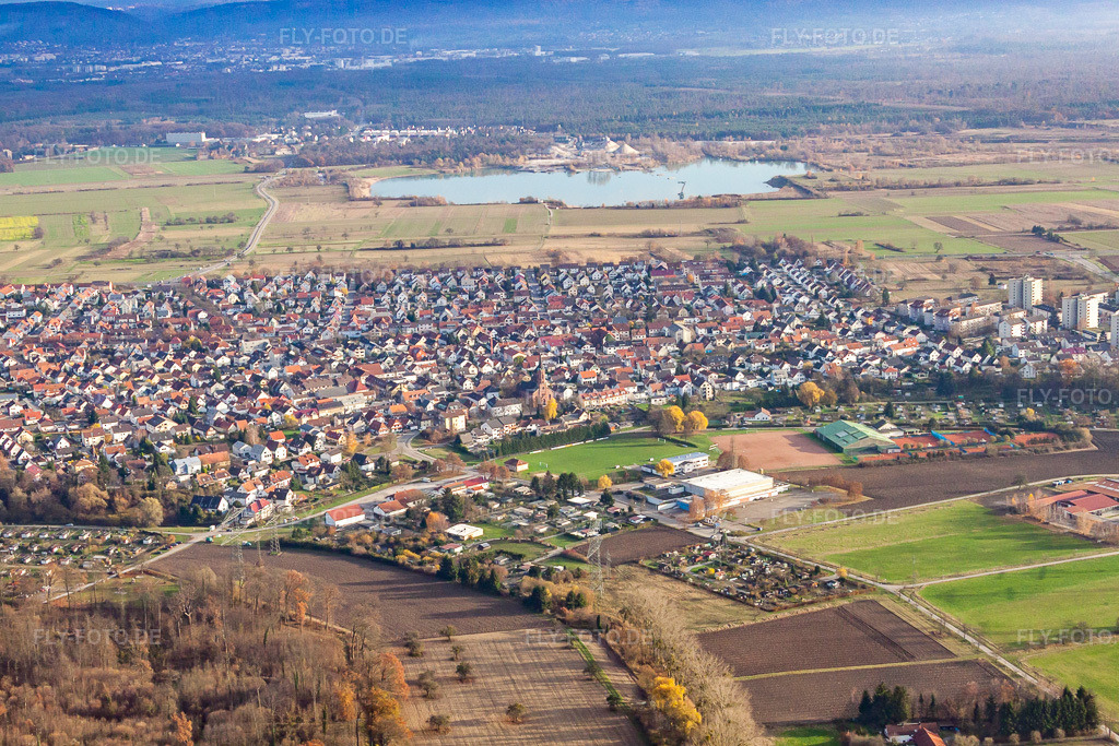 Luftbild: Ortsansicht aus Westen im Ortsteil Forchheim in Rheinstetten im Bundesland Baden-Württemberg in Deutschland. Foto: IMG_22818.jpg vom 21.11.2009 durch Werner Riehm/FLY-FOTO.de