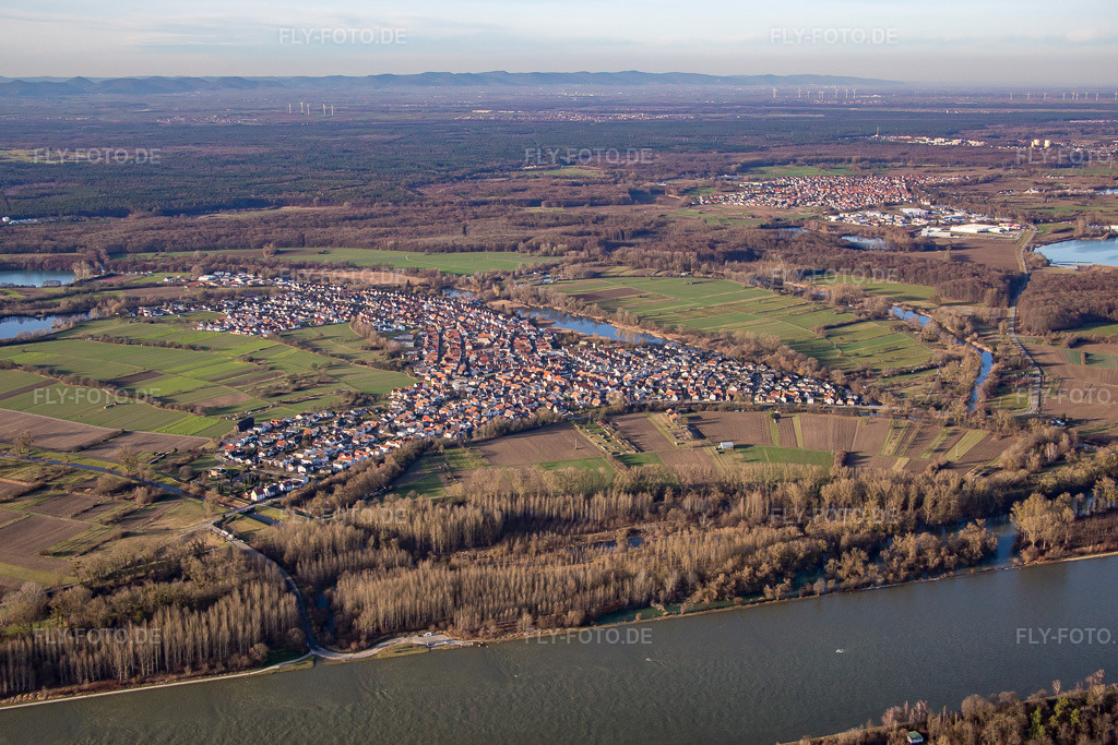 Luftbild: Ortsansicht von Südosten in Neuburg am Rhein im Bundesland Rheinland-Pfalz in Deutschland. Foto: IMG_085964.jpg vom 06.02.2016 durch Werner Riehm/FLY-FOTO.de