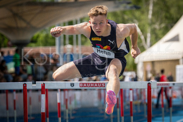 Juniorengala 2026; Mannheim, 14.06.2026 | MANNHEIM, GERMANY - JUNE 14, 2026 : Daniel Hehn (GER/USC Mainz) competing in the man’s U20 110m hurdles during the Juniorengala 2026 at Michael-Hoffmann-Stadion on June 14, 2026 in Mannheim, Germany.