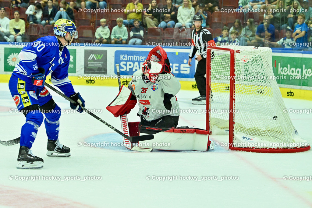 EC IDM Wärmepumpen VSV vs. HDD Jesenice | #40 WALLENTA Elias EC VSV, #38 Us Zan HDD Jesenice, Tor EC VSV, EC IDM Wärmepumpen VSV vs. HDD Jesenice, EC IDM Wärmepumpen VSV vs. HDD Jesenice am 08.09.2024 in Villach (Stadthalle Villach), Austria, (Photo by Bernd Stefan)