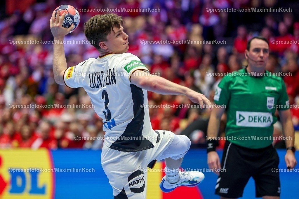 EHF22012601050 | 22.01.2026, Handball, Men's EHF EURO 2026, Deutschland - Portugal, Jyske Bank Boxen in Herning, Dänemark, Main Round:  Nils Lichtlein (Germany #03)