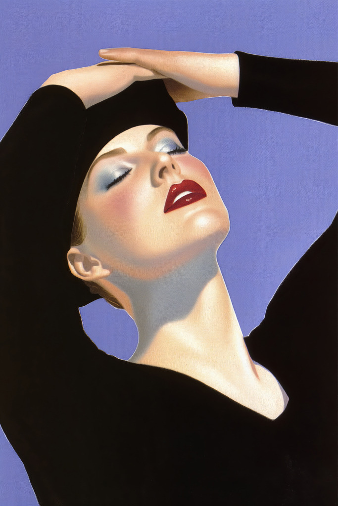 2406032 - Sonnenbad | Eine Frau im Sonnenlicht im Stil eines Vintage-Posters.