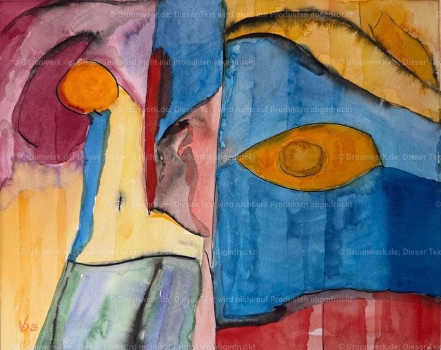 "Heitere Komposition" | Aquarell über Tusche auf Hahnemühle-Bütten 460 g/qm, 28x35 cm - Realisiert mit Pictrs.com