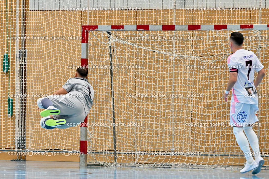 Carinthia Flamengo Futsal Club vs. FC Ljuti Krajisnici | #1 Youssef Helal Carinthia Flamengo, #7 Enes Brdjanovic Carinthia Flamengo, Carinthia Flamengo Futsal Club vs. FC Ljuti Krajisnici, Carinthia Flamengo Fusal Club vs. FC Ljuti Krajisnici am 12.10.2025 in Klagenfurt (Ballspielhalle Viktring), Austria, (Photo by Bernd Stefan)