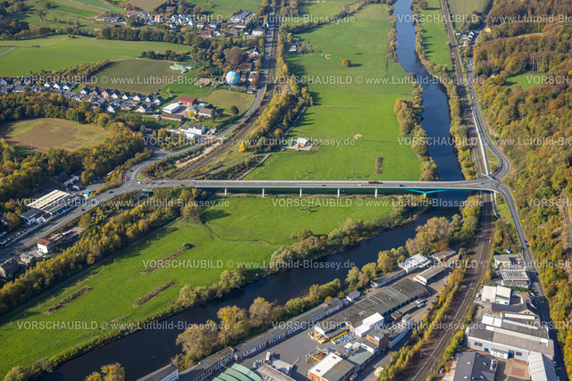Wetter221017264 | Luftbild, Ruhrbrücke Wettertraße, Fluss Ruhr, Ruhrtal und Ruhrtalradweg in den Ruhrauen, Volmarstein, Wetter, Ruhrgebiet, Nordrhein-Westfalen, Deutschland