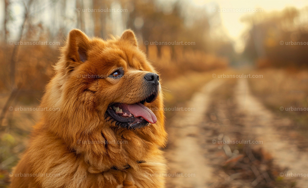 Chow Sitting Outside | A regal Chow Chow sitting outdoors, with its fluffy coat and relaxed demeanor. Ideal for adding a touch of elegance and charm to any decor, this canvas celebrates the unique beauty of the Chow breed. - Realisiert mit Pictrs.com