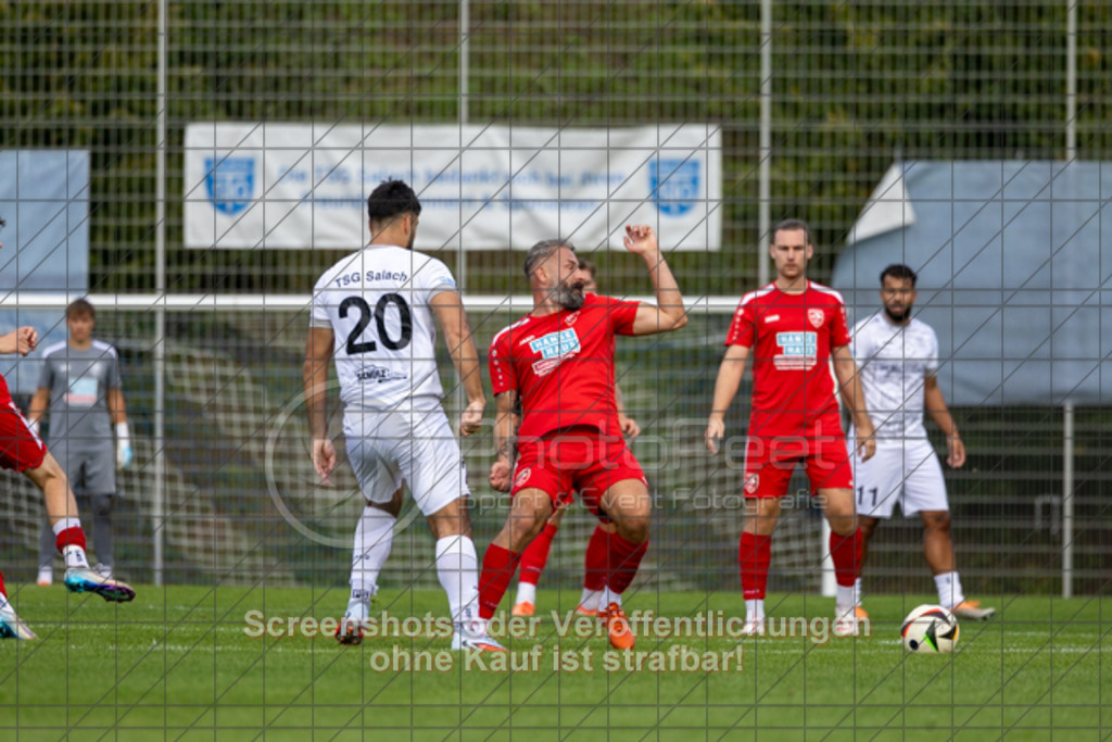 20250831_151205_0289 | #,TSG Salach (weiß) vs. SV Ebersbach (rot), Fußball, Bezirksliga - Bezirk Neckar/Fils, 02. Spieltag, Saison 2025/2026, Rasensportplatz, Staufenecker Straße, 73084 Salach, 31.08.2025 - 15:00 Uhr,Foto: PhotoPeet-Sportfotografie/Peter Harich