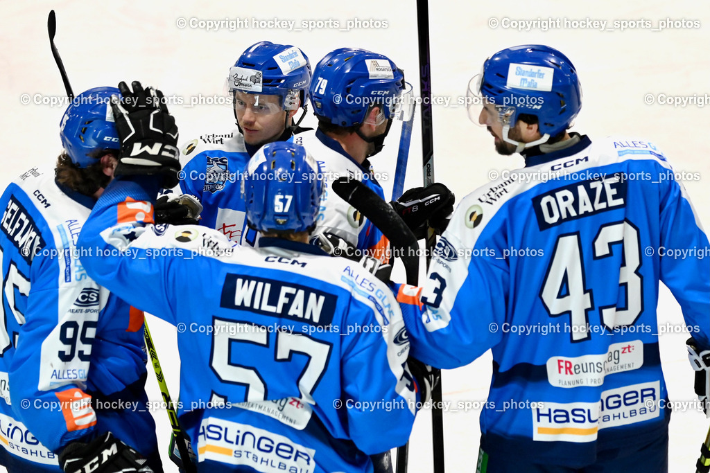 ESC Sparkasse Steindorf vs. ESV Ferlach | Jubel ESC Steindorf Mannschaft, #43 Oraze Martin ESC Steindorf, #57 Wilfan Franz ESC Steindorf, #95 Gelfanov Ruslan ESC Steindorf, #92 Ratz Patrick ESC Steindorf, ESC Sparkasse Steindorf vs. ESV Ferlach, ESC Sparkasse Steindorf vs. ESV Ferlach am 22.02.2026 in Steindorf  (Ossiachersee Halle ), Austria, (Photo by Bernd Stefan)