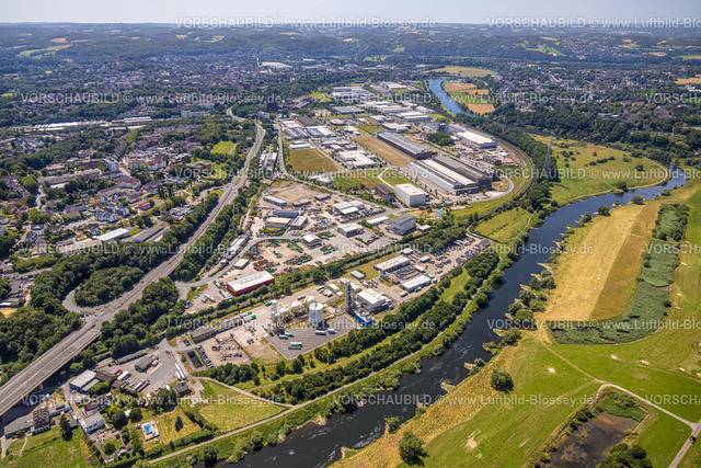 Hattingen230708338 | Luftbild, Gewerbepark und Landschaftspark Henrichshütte, Air Products, Recyclinghof der Stadt Hattingen, Fluss Ruhr, Hattingen, Ruhrgebiet, Nordrhein-Westfalen, Deutschland