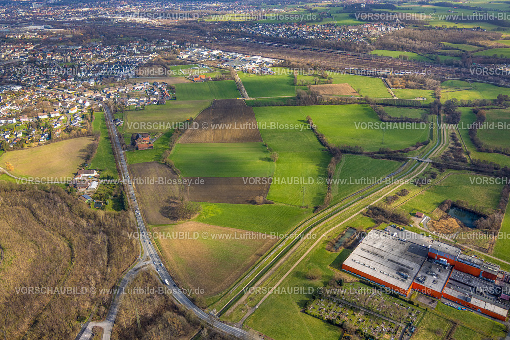 Hamm230215336 | Luftbild, Wiescher Bach, Wiesen und Felder zwischen Brüggenkampstraße und Auf dem Daberg, Verlauf K35n, am Rangierbahnhof Hamm, Stadtbezirk Pelkum, Hamm, Ruhrgebiet, Nordrhein-Westfalen, Deutschland