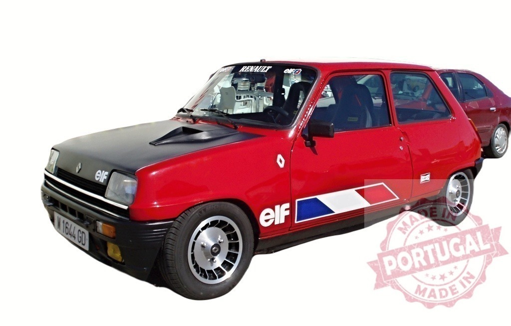 Red Renault 5 Alpine Turbo showing Elf and Renault stickers parked in a parking lot | Customized Renault 5 Alpine Turbo parked in a parking lot, showing Elf and Renault stickers - Realized with Pictrs.com