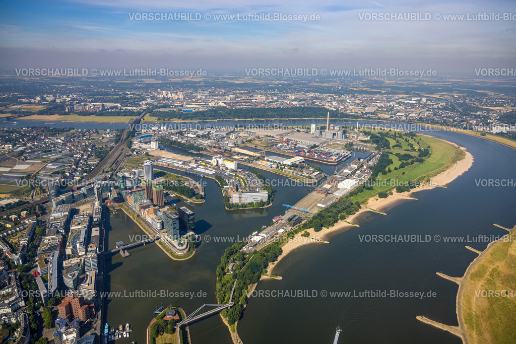 Duesseldorf220700945 | Luftbild, Medienhafen, Plange Mühle Klinikgebäude sowie Büro- und Wohngebäude, Hafen, Düsseldorf, Rheinland, Nordrhein-Westfalen, Deutschland