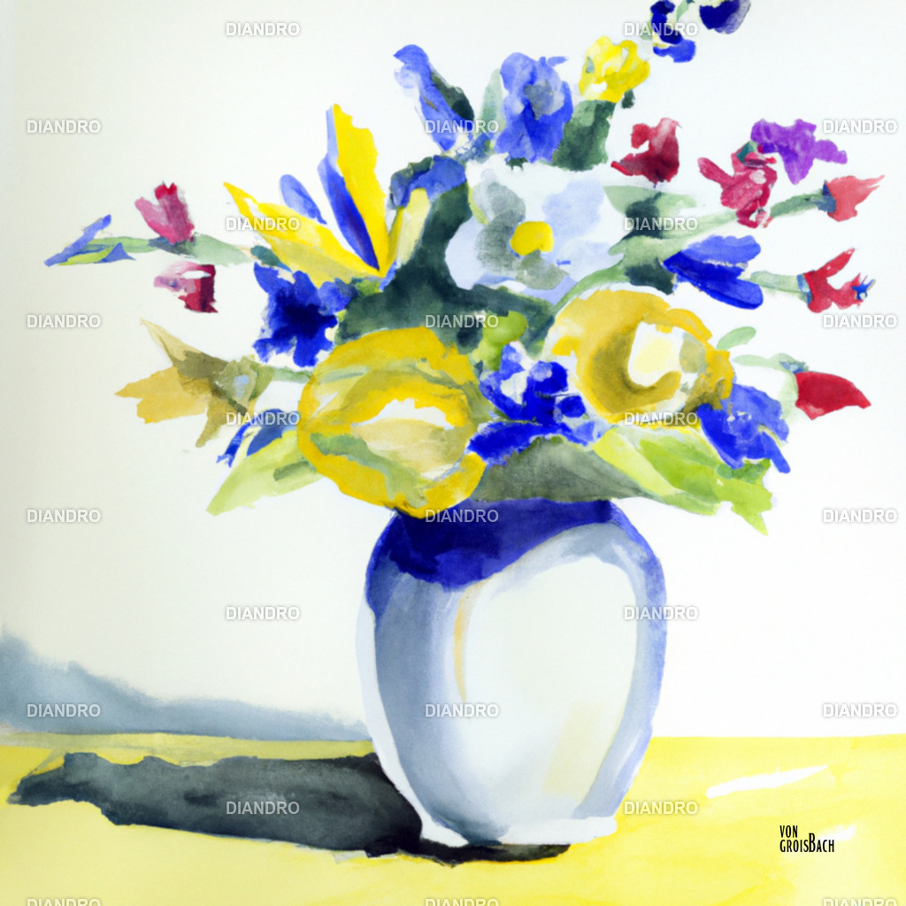 Bauernvase mit Gartenblumen Aquarell | DIANDRO
