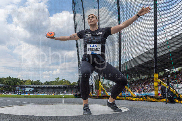 Deutsche Leichtathletik-Meisterschaften; Bochum-Wattenscheid, 25.07.2026 | Kristin Pudenz (OSC Potsdam e.V.), Diskuswurf; Deutsche Leichtathletik-Meisterschaften am 25.07.2026 im Lorheide-Stadion, Bochum-Wattenscheid (Nordrhein-Westfalen).
