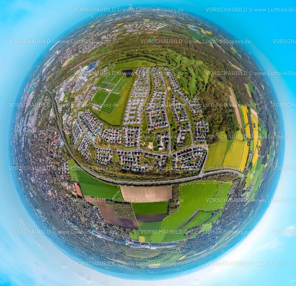Dortmund230490037Brackel-topaz | Luftbild, BVB Trainingszentrum, Adi-Preißler-Allee, Wohnanlage Brackeler Feld, Erdkugel, Fisheye Aufnahme, Fischaugen Aufnahme, 360 Grad Aufnahme, Brackel, Dortmund, Ruhrgebiet, Nordrhein-Westfalen, Deutschland