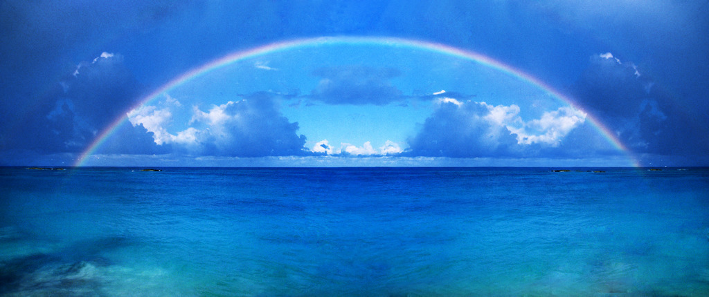 Bimini_RAINBOW_1994-100x42cm_07747a | Rainbow over Bimini, Bahamas, 1994. Bimini Bay. Diapositiv 24x36mm Scan  bis 100 x42 cm 