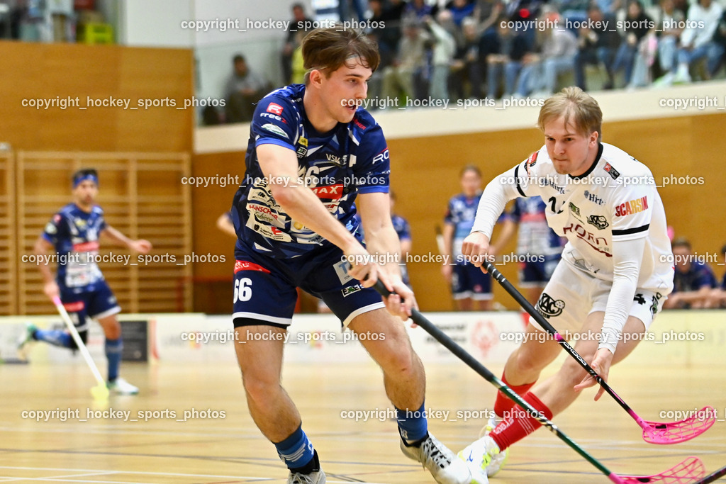 VSV Unihockey vs. KAC Floorball | #66 Jakob Rainer VSV Unihockey, #14 Pascual Fina KAC Floorball, VSV Unihockey vs. KAC Floorball, VSV Unihockey vs. KAC Floorball am 28.03.2026 in Villach (Ballspielhalle St. Martin), Austria, (Photo by Bernd Stefan)