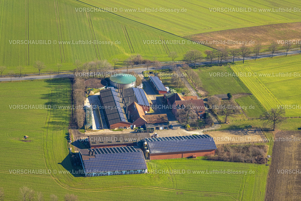 Olfen230206718 | Luftbild, Landwirtschaftlicher Hof mit Solardach, Vinnumer Landweg, Olfen-Kirchspiel, Olfen, Münsterland, Nordrhein-Westfalen, Deutschland