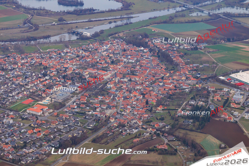 aktuelles Luftbild von  Knetzgau - Luftaufnahme wurde 2018 von https://frankenair.de mittels Flugzeug (keine Drohne) erstellt.