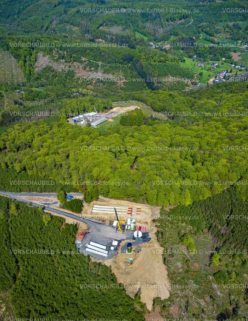 Hagen240504863 | Luftbild, Baustelle mit Neubau für Windräder Windenergieanlage, Rafflenbeuler Kopf Wald, Eilpe, Hagen, Ruhrgebiet, Nordrhein-Westfalen, Deutschland