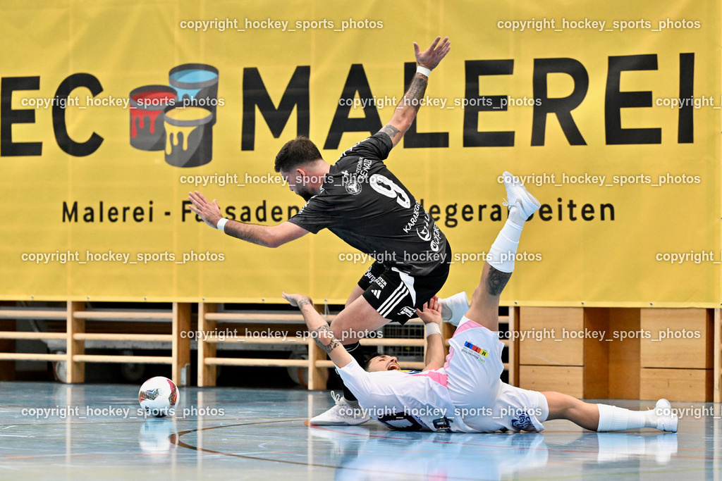 Carinthia Flamengo Futsal Club vs. FC Ljuti Krajisnici | #9 Mak Karabegovic FC Ljuti Krajisnici, #70 Yosifov Svetlozar Angelov Carinthia Flamengo, Carinthia Flamengo Futsal Club vs. FC Ljuti Krajisnici, Carinthia Flamengo Fusal Club vs. FC Ljuti Krajisnici am 12.10.2025 in Klagenfurt (Ballspielhalle Viktring), Austria, (Photo by Bernd Stefan)