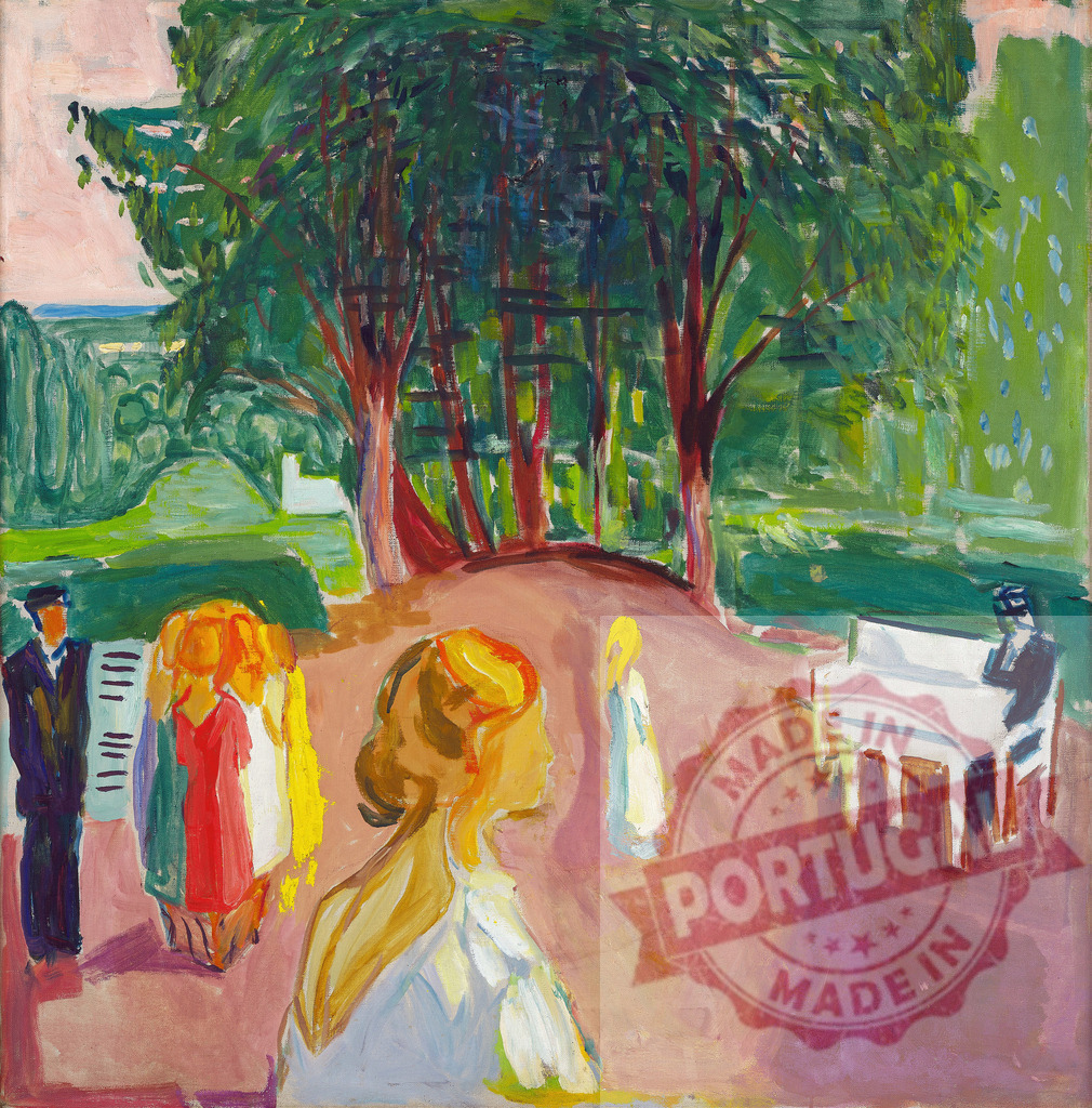 Edvard Munch young woman observing people and pianist | Edvard Munch People enjoying music and conversation in a vibrant Expressionist garden painting - Realized with Pictrs.com
