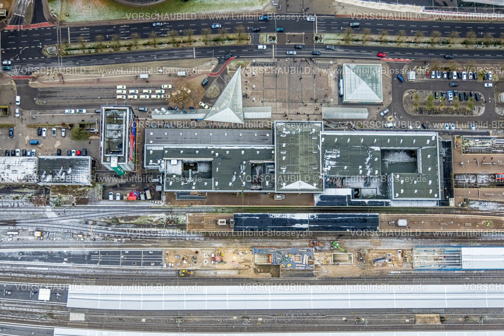 Dortmund221202038 | Luftbild, Hauptbahnhof Dortmund, schneebeckte Baustelle, City, Dortmund, Ruhrgebiet, Nordrhein-Westfalen, Deutschland