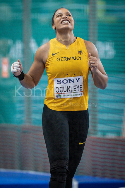 World Athletics Indoor Championships Kujawy Pomorze 26, 20.03.2026 | TORUN, POLAND - MARCH 20:  Yemisi OGUNLEYE (GER) reacts after the last attempt in the women's shot put during the World Athletics Indoor Championships Kujawy Pomorze 26 on day 1 / session 2 at Kujawsko-Pomorska Arena Torun on March 20, 2026 in Torun, Poland. 