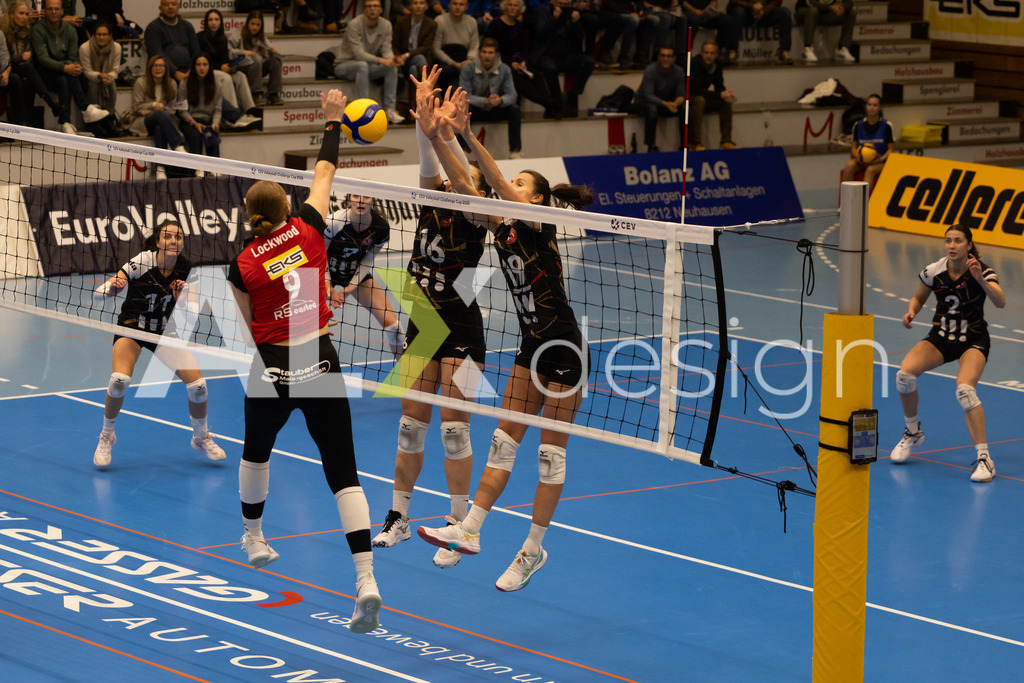 Volleyball I Frauen I Saison 2025-2026 I CEV Volleyball Challenge Cup 2026 | Women I 16th Finals I VC Kanti Schaffhausen - TJ Ostrava I 03.12.2025 | VC Kanti Schaffhausen - 9 Jordan Lockwood (USA) – Diagonal - Realisiert mit Pictrs.com