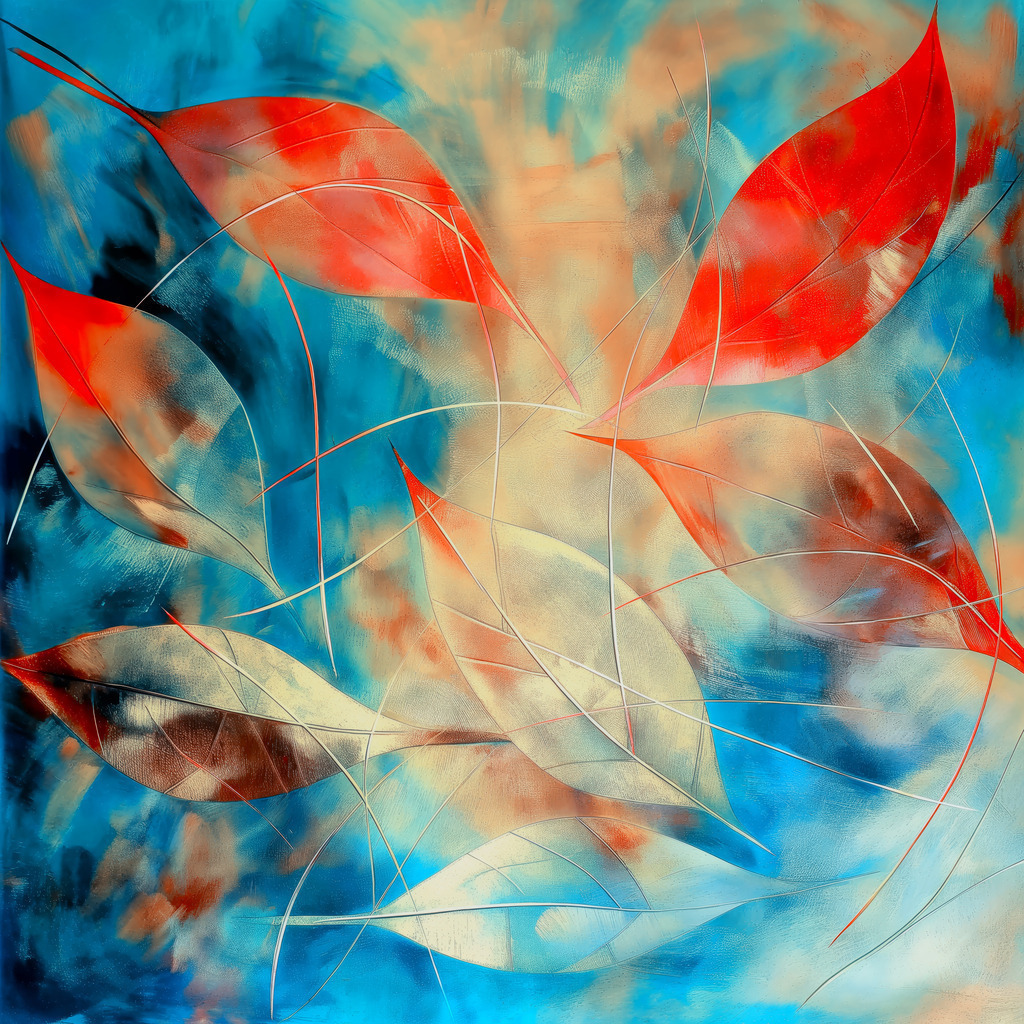 2405012 - Blätter im Wind | Eine illustrative Collage von bunten Blättern im Wind.