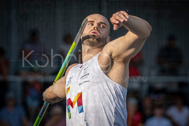 Deutsche Leichtathletik-Meisterschaften; Bochum-Wattenscheid, 25.07.2026 | Julian Weber (USC Mainz) beim Speerwurf; Deutsche Leichtathletik-Meisterschaften am 25.07.2026 im Lorheide-Stadion, Bochum-Wattenscheid (Nordrhein-Westfalen).
