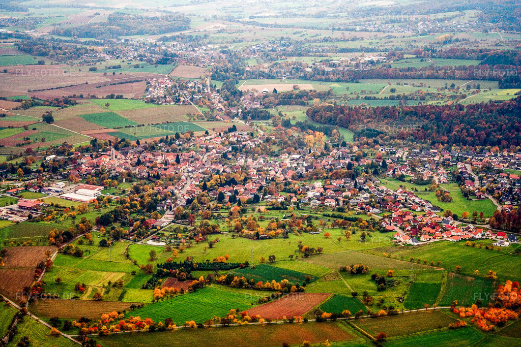 Luftbild: Ortsansicht aus Nordosten in Neunkirchen im Bundesland Baden-Württemberg in Deutschland. – Foto: IMG_14257.jpg vom 12.10.2008 durch Werner Riehm/FLY-FOTO.de – Auflösung des Originals: 3456 x 2304 px