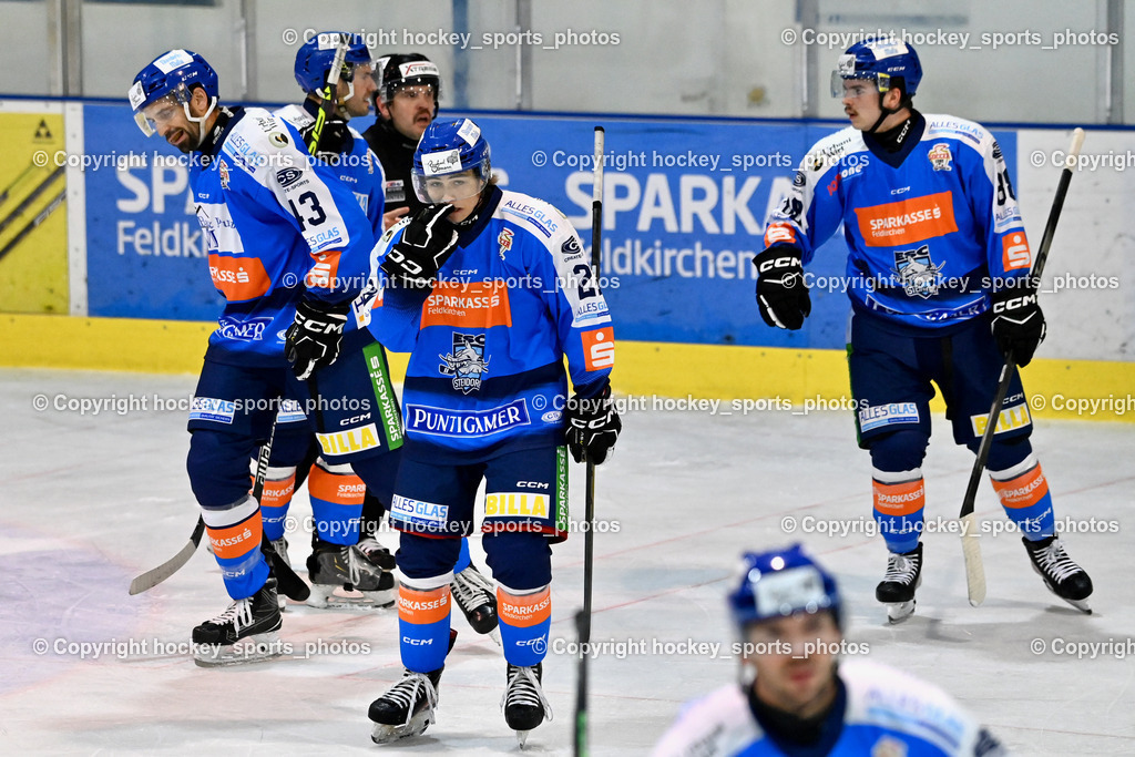 ESC Sparkasse Steindorf vs. LE Kings | Jubel ESC Steindorf Mannschaft, #57 Wilfan Franz ESC Steindorf, #21 Walder Patrik ESC Steindorf, #79 Petrik Benjamin ESC Steindorf, ESC Sparkasse Steindorf vs. LE Kings, ESC Sparkasse Steindorf vs. LE Kings am 01.11.2025 in Steindorf (Ossiachersee Halle), Austria, (Photo by Bernd Stefan)