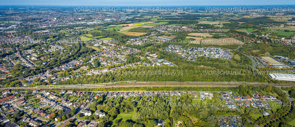 Hamm250901535 | Luftbild, Wohngebiet Am Heimshof, Wohnsiedlung Sachsenring, Bahnlinie, Stadtbezirk Heessen, Hamm, Ruhrgebiet, Nordrhein-Westfalen, Deutschland