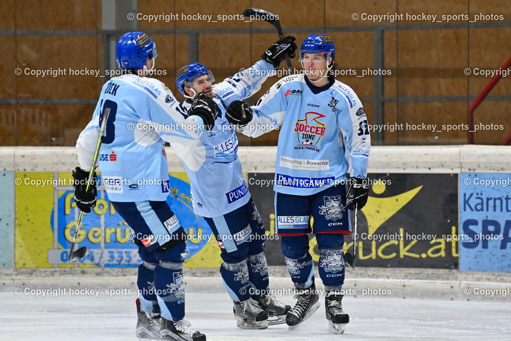 EC Spittal Hornets vs. ESC Steindorf 7.12.2022 | Jubel ESC Steindorf Mannschaft, #91 Kravanja Kristian, #57 Wilfan Franz, #18 Pöck Markus