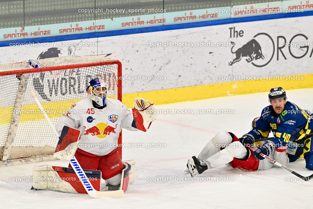 RED BULL HOCKEY JUNIORS vs. EK DIE ZELLER EISBÄREN | #45 Ankirchner Valentin RED BULL HOCKEY JUNIORS, #40 Huard Nicklas EK DIE ZELLER EISBÄREN, RED BULL HOCKEY JUNIORS vs. EK DIE ZELLER EISBÄREN, RED BULL HOCKEY JUNIORS vs. EK DIE ZELLER EISBÄREN am 14.01.2025 in Salzburg (Eisarena Salzburg), Austria, (Photo by Bernd Stefan)