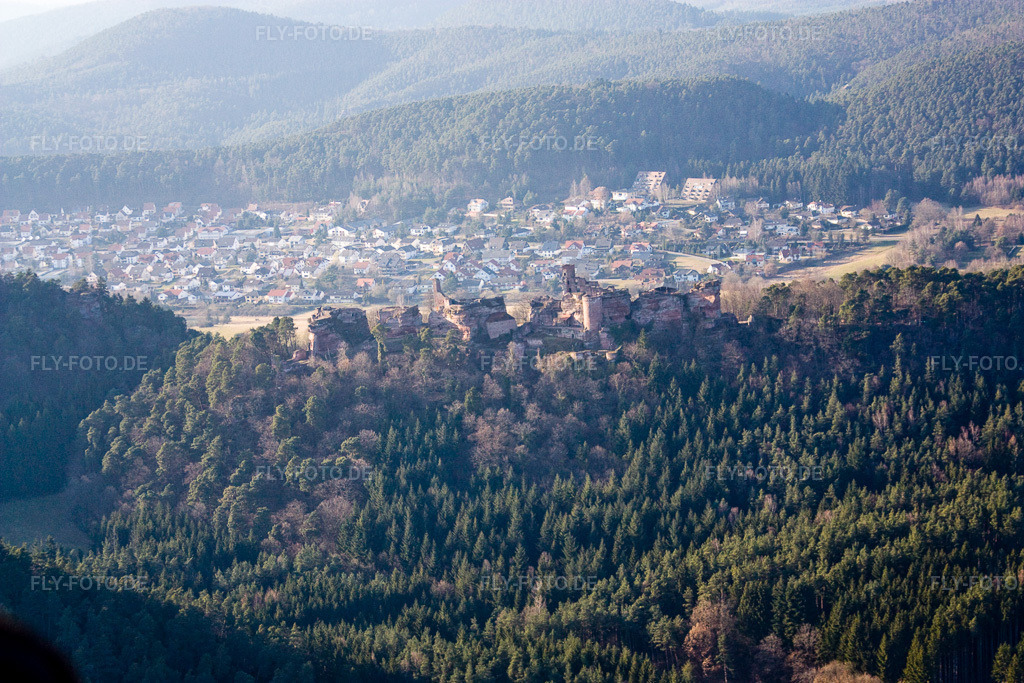 Luftbild: Ruine Alt-Dahn in Dahn im Bundesland Rheinland-Pfalz in Deutschland. Foto: IMG_17465.jpg vom 21.03.2009 durch Werner Riehm/FLY-FOTO.de