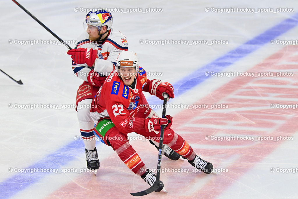 EC KAC vs. EC Red Bull Salzburb | #22 Robertson Dennis Eamon EC RED BULL SALZBURG,  #22 Peeters Senna EC KAC, EC KAC vs. EC Red Bull Salzburb, EC KAC vs. EC Red Bull Salzburb am 04.04.2025 in Klagenfurt (Heidi Horten Arena), Austria, (Photo by Bernd Stefan)
