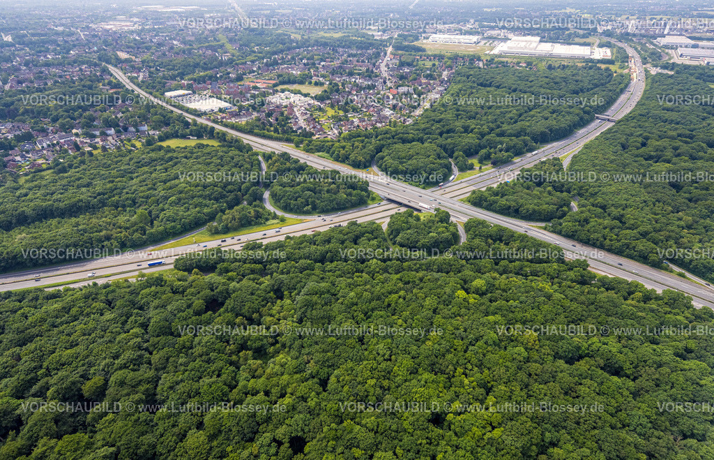 Oberhausen250516600 | Luftbild, Autobahnkreuz Oberhausen mit den Autobahnen A2 und A3, Naturschutzgebiet NSG Sterkrader Wald, Königshardt, Oberhausen, Ruhrgebiet, Nordrhein-Westfalen, Deutschland