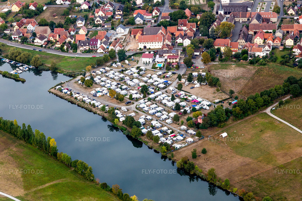 Luftbild: Camping Mainblick im Ortsteil Schwarzenau in Schwarzach im Bundesland Bayern in Deutschland. Foto: IMG_111240.jpg vom 09.09.2018 durch Werner Riehm/FLY-FOTO.de